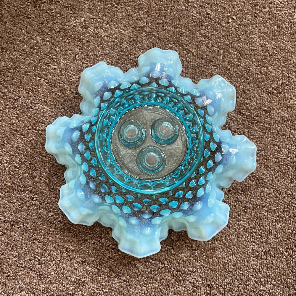 Fenton Blue Opalescent Hobnail Epergne - Picture 5 of 16